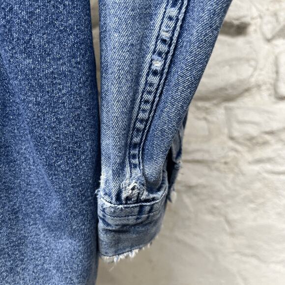 Tommy Hilfiger Blue Denim Long Sleeve Shirt Jean Distressed Faded Vintage 90s - Picture 12 of 14